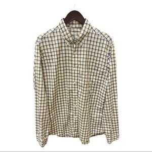 J‎ Crew Mens Large Yellow Navy White Plaid Button Down Shirt Long Sleeve Cotton